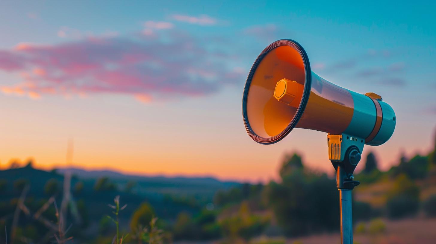 Megaphone in an outdoor setting at sunset.